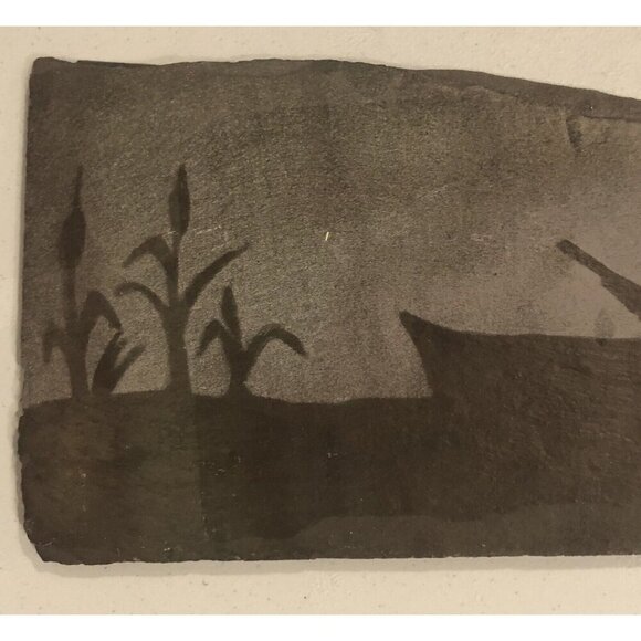 12"x6" Handcrafted Painted SLATE Silhouette Reeds Boat Hunters Original Art OOAK - Picture 2 of 4